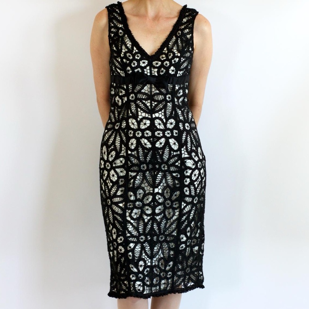 Betsey Johnson Vintage Black and White Crochet Lace Dress